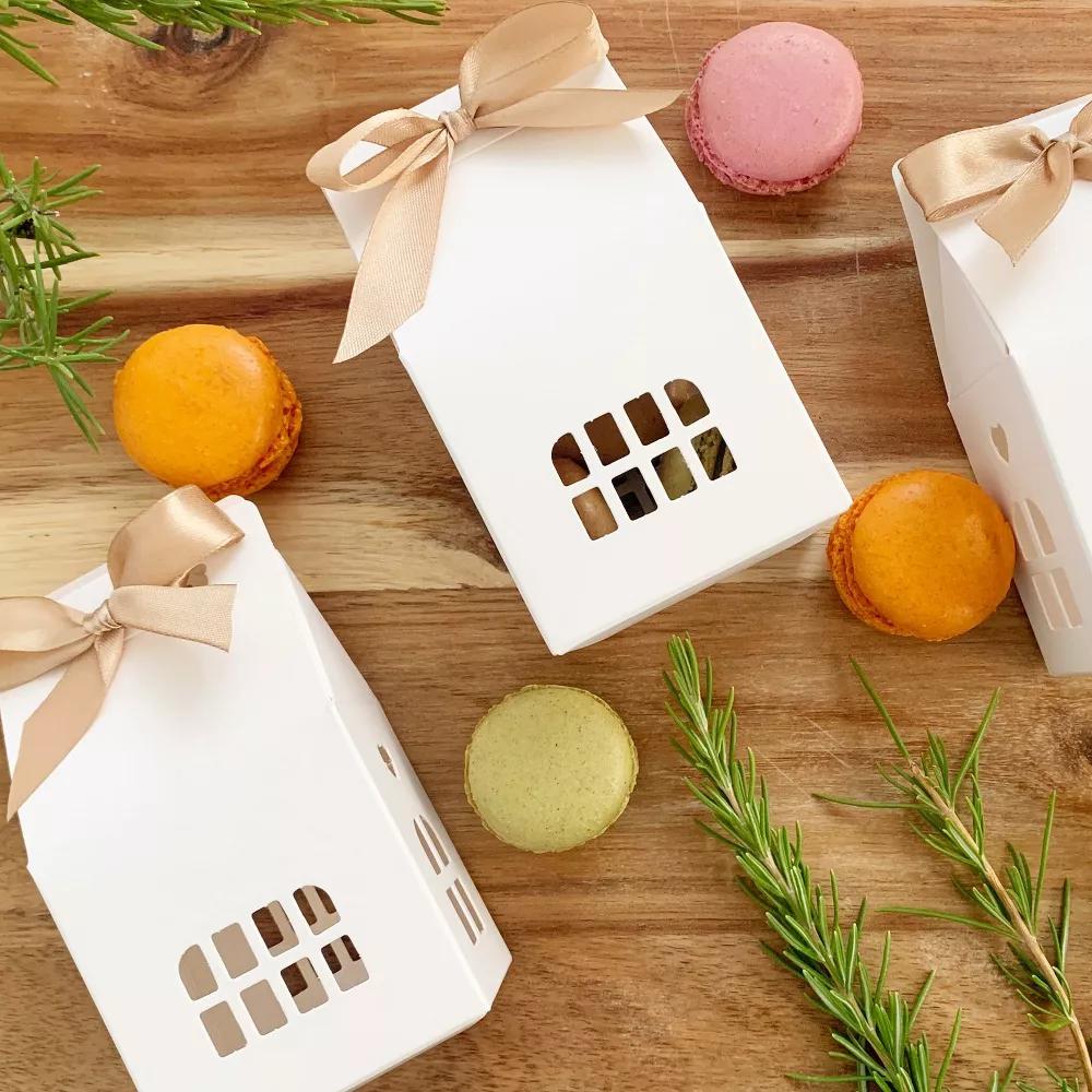 Christmas House Shaped Gift Boxes with Ribbons for Weddings, Housewarming, Cookies, Candies, Treats, Party Favors (Set of 12), White - Image 7