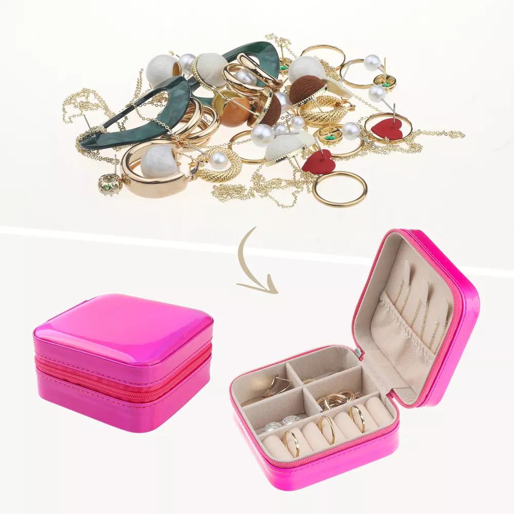 Travel Square Small Portable PU Leather Jewelry Organizer Case Storage - Image 15