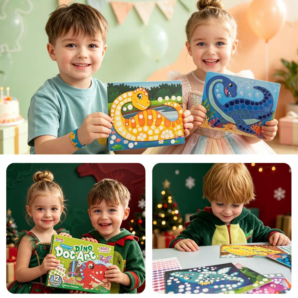 Dinosaur Dot Art Kit for Kids Ages 3-7, No Mess Sticker Arts & Crafts, DIY Creative Activity, Christmas Birthday Gifts for Boys Girls - Image 8