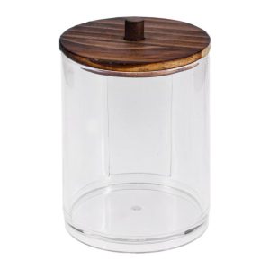 U-Shaped Cup Cylindrical Cover Acrylic Cotton Swab Holders Bathroom Transparent Dark Brown 1Pc