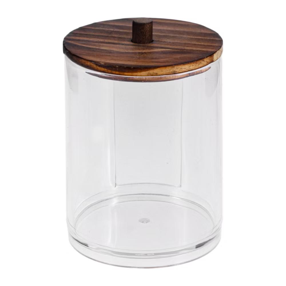 U-Shaped Cup Cylindrical Cover Acrylic Cotton Swab Holders Bathroom Transparent Dark Brown 1Pc