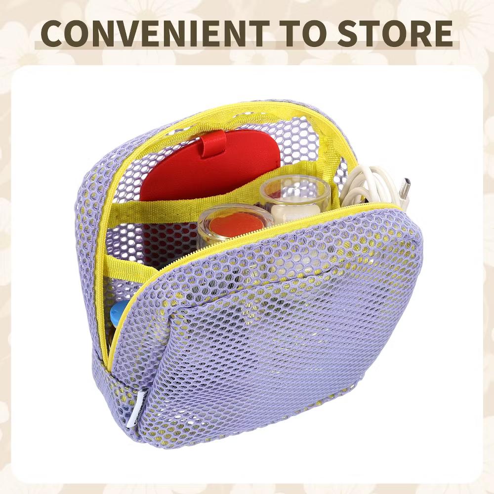Mesh Travel Toiletry Organizing Zipper Mini Makeup Bag with Strap 4.7" - Image 7