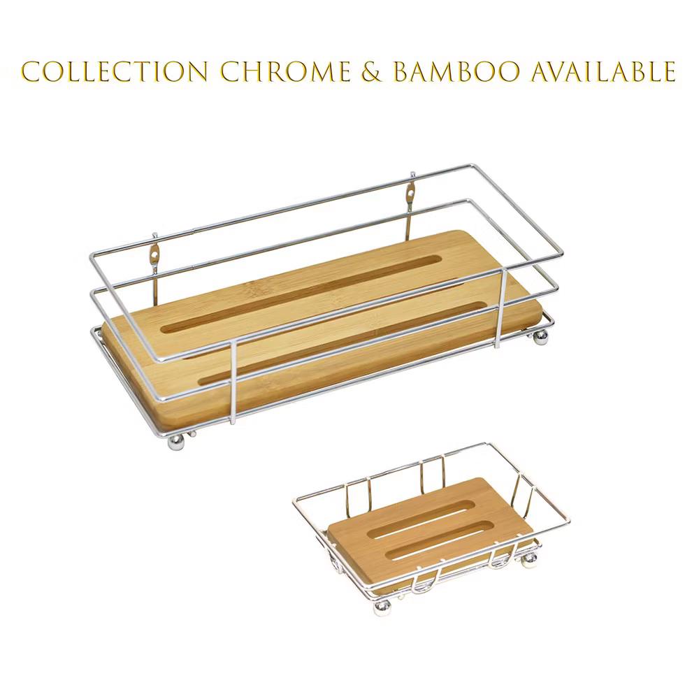 French Home Goods Bamboo Soap Dish Tray with Metal Wire Frame – Self-Draining Design, Ideal for Bathroom or Kitchen Counters - Image 4
