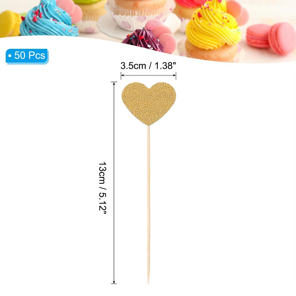 Wedding Engagement Birthday Decoration Heart Shape Cupcake Toppers Picks 50 Pcs - Image 13