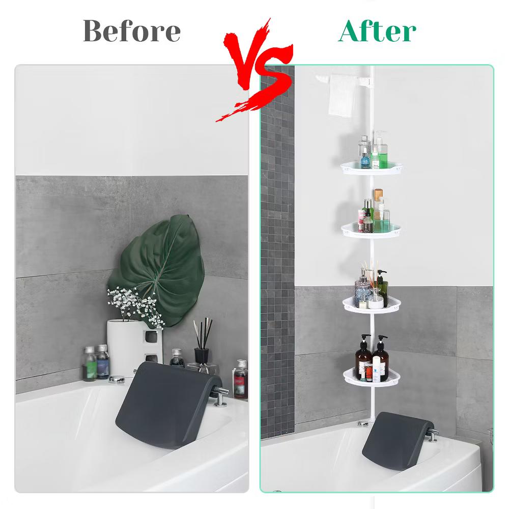 Bathroom Corner Shower Caddy Tension Pole, 4-Tier Rust-Resistant Bathroom Storage Organizer with Adjustable Shelves & Rubber Pad, 101''- 122'' Height - Image 17
