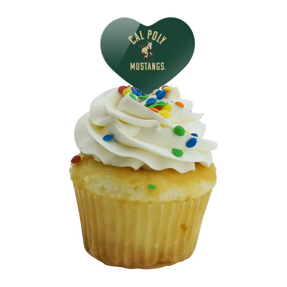 Cal Poly Mustangs Logo Heart Love Cupcake Picks Toppers Decoration Set of 6 - Image 2