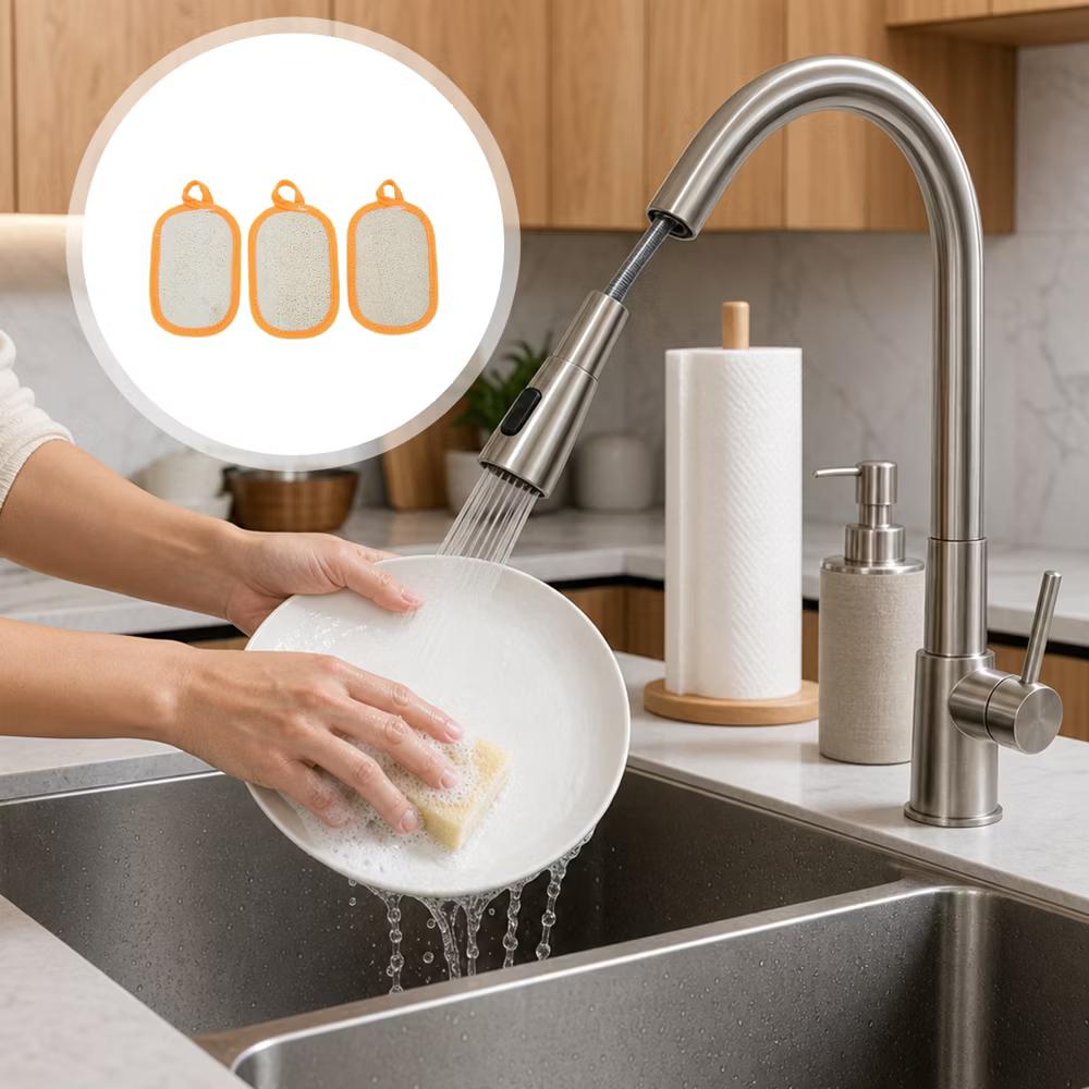 Double-sided Rectangular Wood Pulp Sponge Dish Washing Cloth 3 Pcs - Image 10