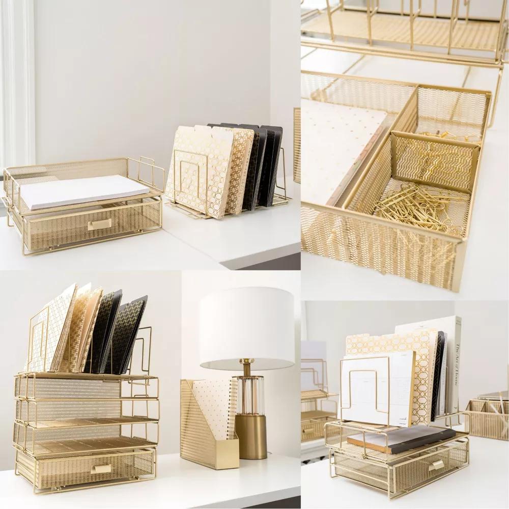 Blu Monaco Gold Desk Organizer - Includes Detachable File Organizer, Stackable Paper Tray & Drawer, Office Supplies for Desk - Image 6