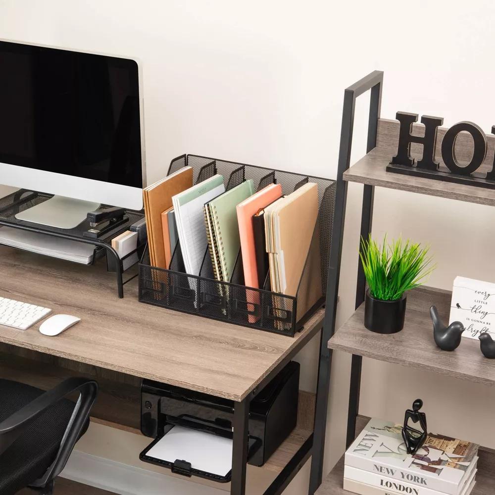5 Compartment Metal File Organizers Black