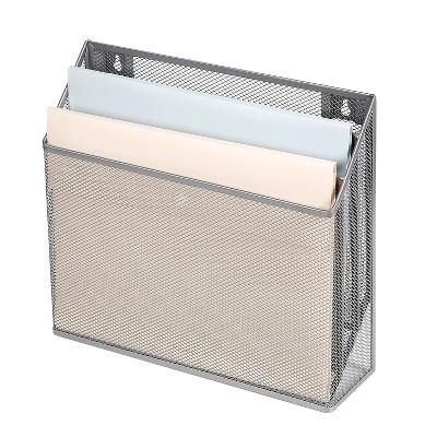 Mesh Hanging File Sorter with Keyholes Silver - Steel File Organizer & Holder, Hanging Storage Bin - Image 3