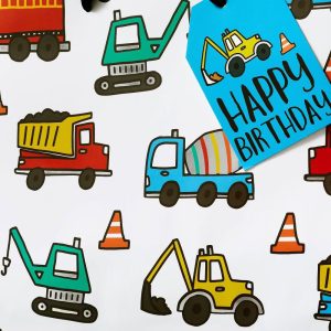 Medium OB Construction Gift Bag - Birthday Kids Boys Multicolor Vehicle Pattern 12.75"x10"x5"