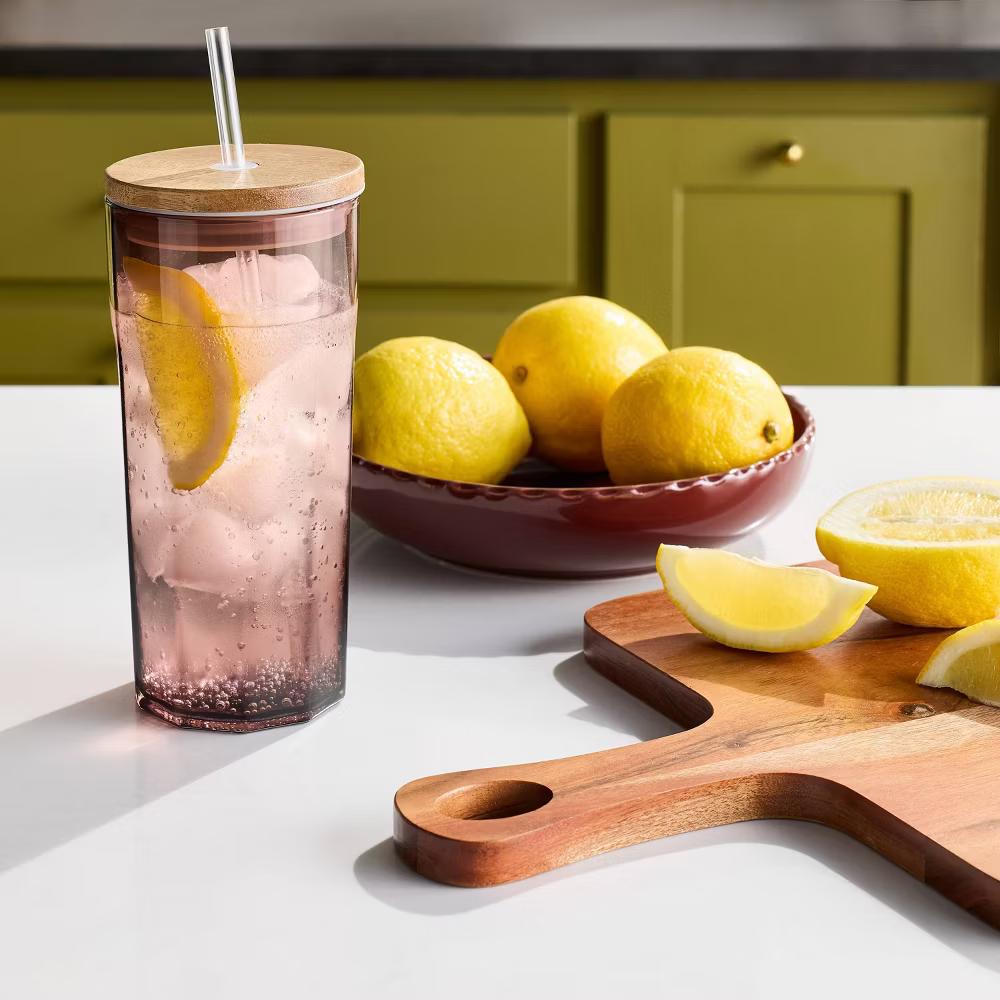 21oz Glass Tumbler with Wooden Lid - with Magnolia - Image 14