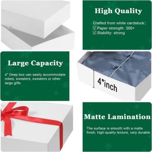 12 Pack Gift Boxes with Lids 6 Extra Large 17x11x4 Inch and 6 Large 14.5x9.5x2 Inch White Cardstock for Clothing Wrapping