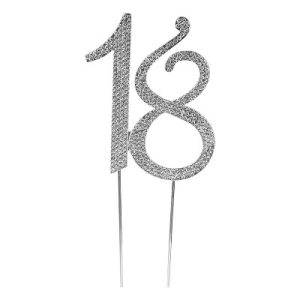 Rhinestone Silver-Colored Number-18 Cake Topper 4 Inch