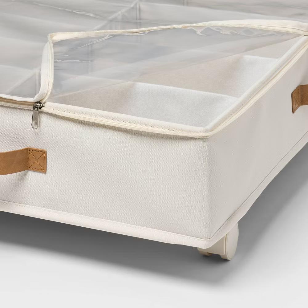 Underbed Storage with Wheels and Adjustable Dividers Off-White - Image 2