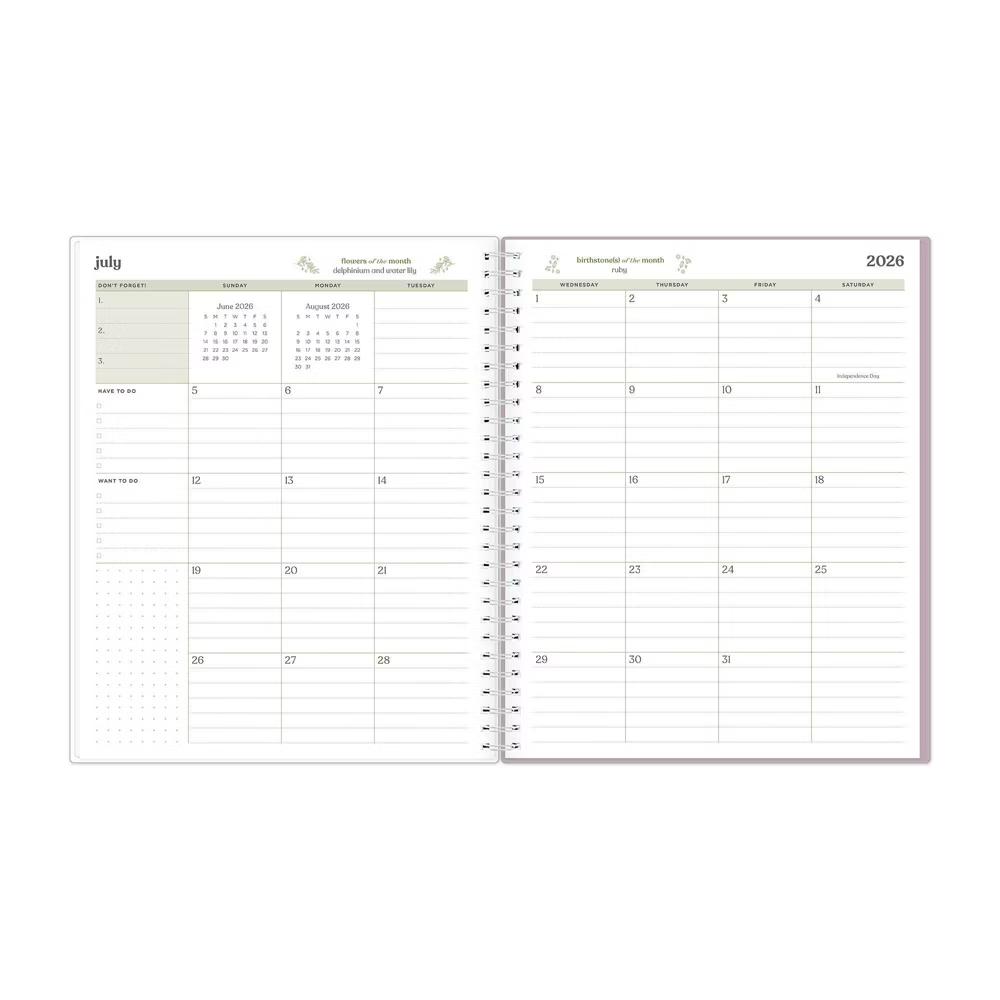 Day Designer 8"x10" 2026-2027 Weekly/Monthly Lila Planner Sweet Daisy Lilac Smooth Frosted Wirebound - Image 6