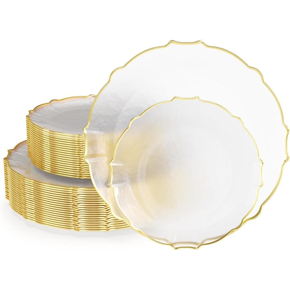 Trendables 40 Pieces Plastic Disposable Wedding Plates Set - 20 7.5" & 20 10" Thin & DelicateTinted Petals Plates with Rim - Image 60