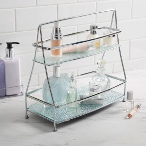 ELLE DECOR 2 Tier Diamond Vanity Tower Chrome: Microfiber, Machine Washable, Non-Slip Backing