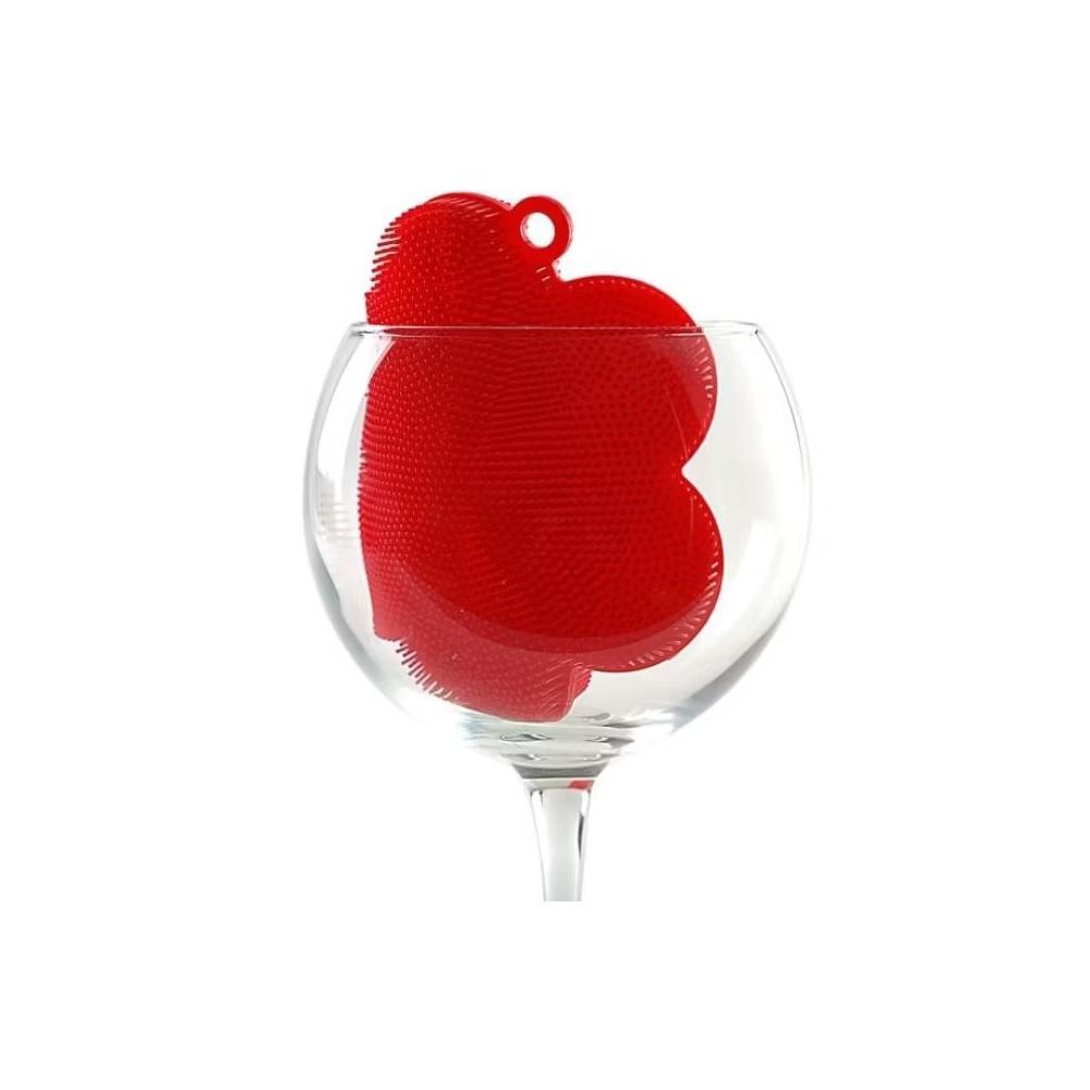 Norpro Silicone Dish Scrubbing Sponge / Vegetable Scrubber Brush - Red Flower Shaped - Image 2