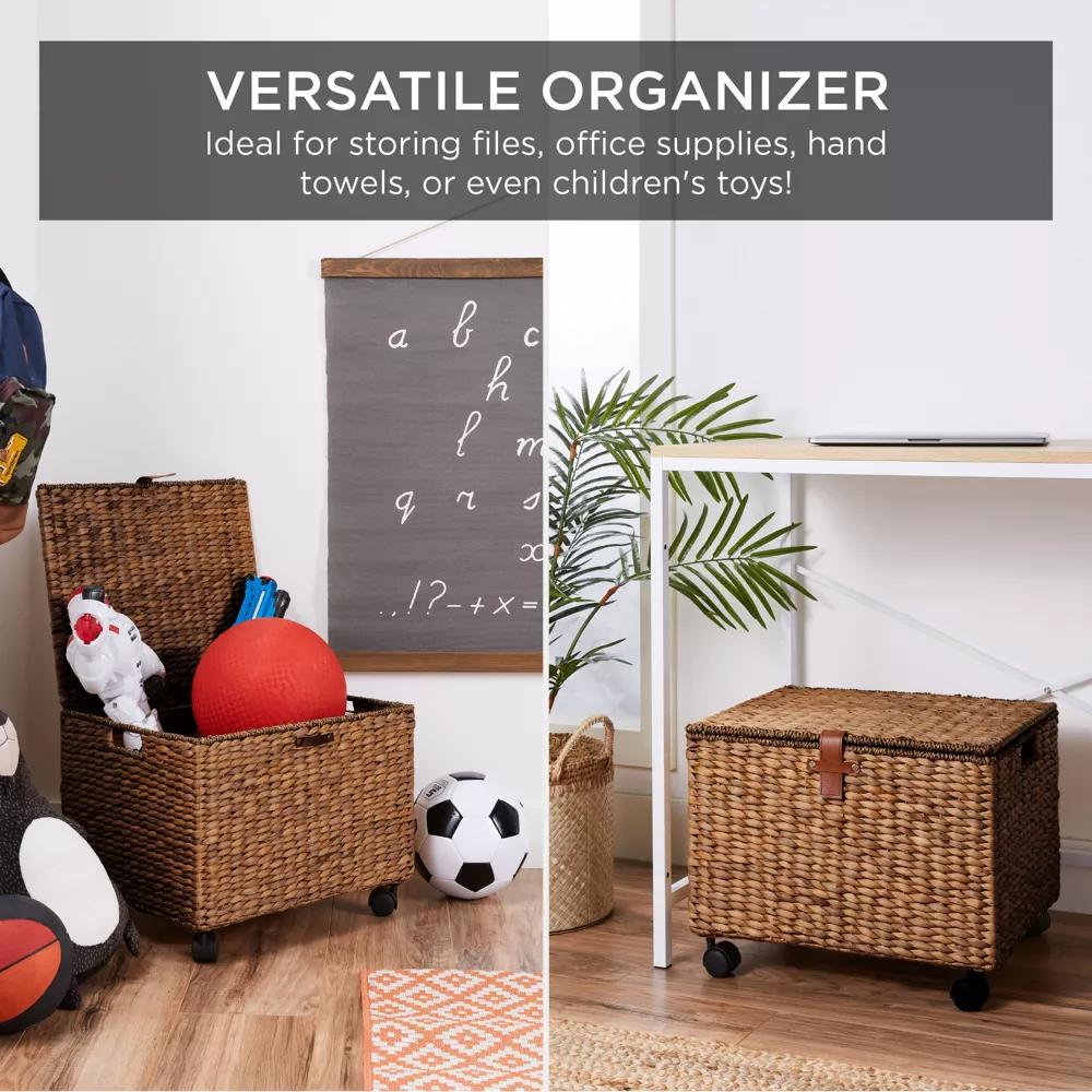 Best Choice Products Hyacinth Rolling Filing Cabinet Mobile Organizer Storage Basket w/ Lid, Locking Wheels - Natural - Image 10
