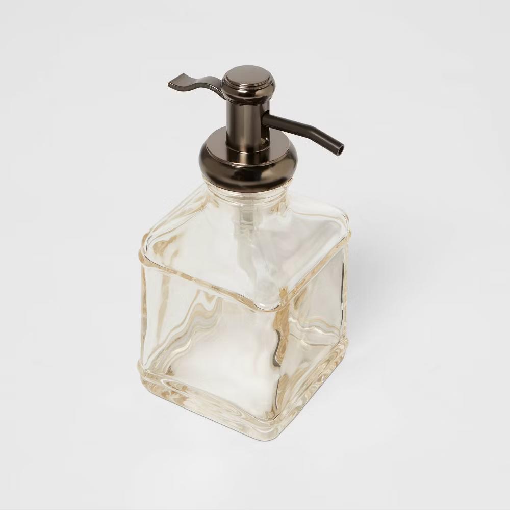 Short Antique Glass Soap Pump Brown - Traditional Style, Metal & Glass, Spot Clean, 11.8oz Capacity - Image 3