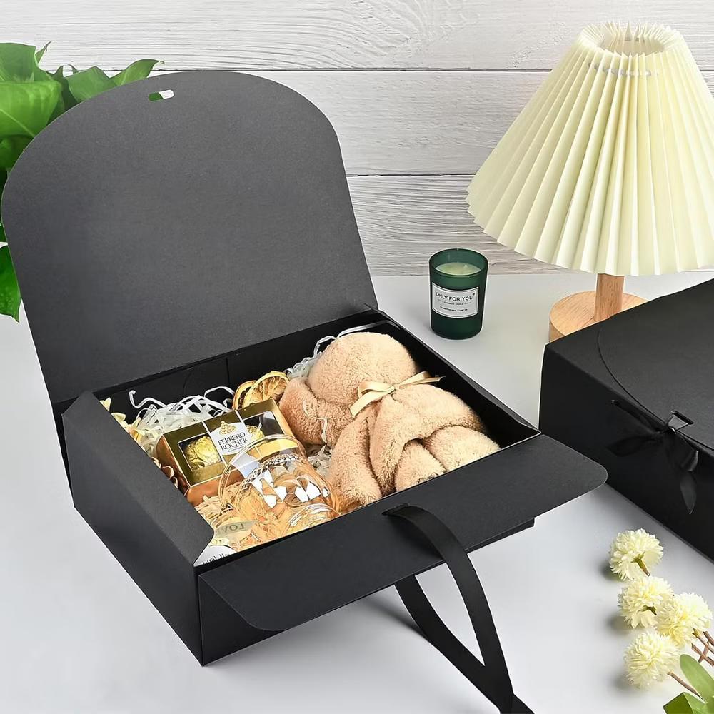 12 Pack Black Gift Boxes with Lids 10.6x7.8x3.1 Inch Paper Box with Ribbon for Bridesmaid Proposal Wedding Birthday Party - Image 7
