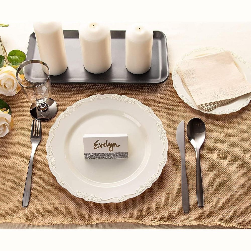 Juvale Cream Disposable Dinner Plates, 25-Pack, 10 In Vintage Plastic Plates for Weddings, Bridal Showers, Parties & Special Events - Image 7