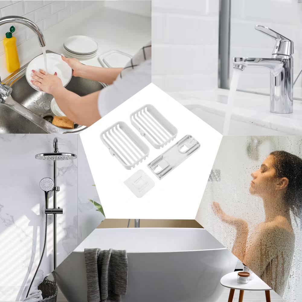 Plastic Soap Dish Keep Soap Dry Soap Cleaning Storage Drill Free Soap Holder for Home Bathroom Kitchen 1 Pc - Image 6