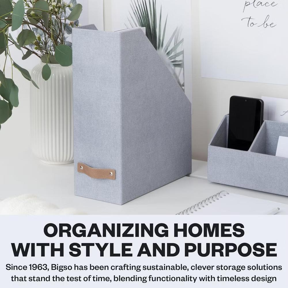Bigso Estelle Magazine File Holder with Leather Handle – Desk Organizer for Papers and Catalogs, 12.6" 4.5" 9.8" - Image 3