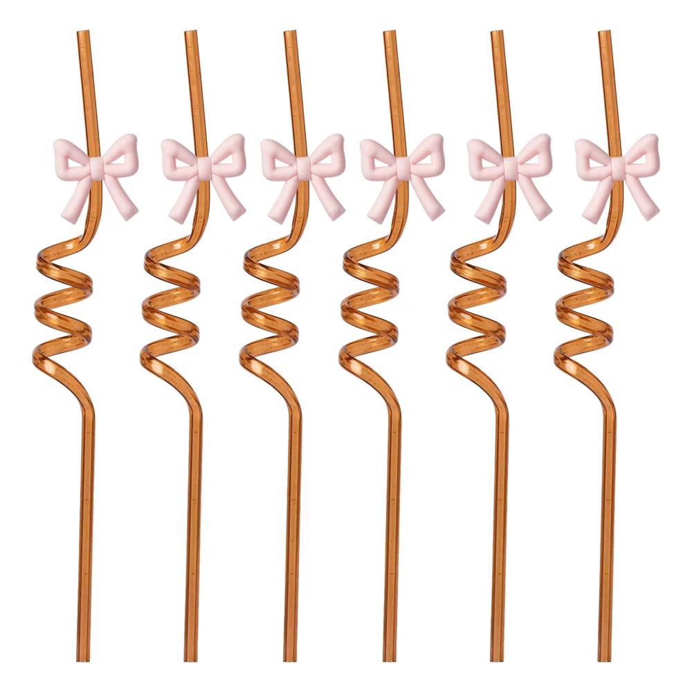NPW 6ct Bachelorette Sparkle Bow Straws Party Favors Pink - Image 2