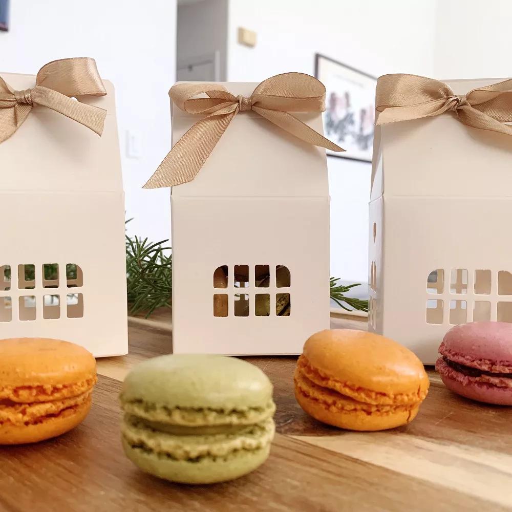 Christmas House Shaped Gift Boxes with Ribbons for Weddings, Housewarming, Cookies, Candies, Treats, Party Favors (Set of 12), White - Image 4