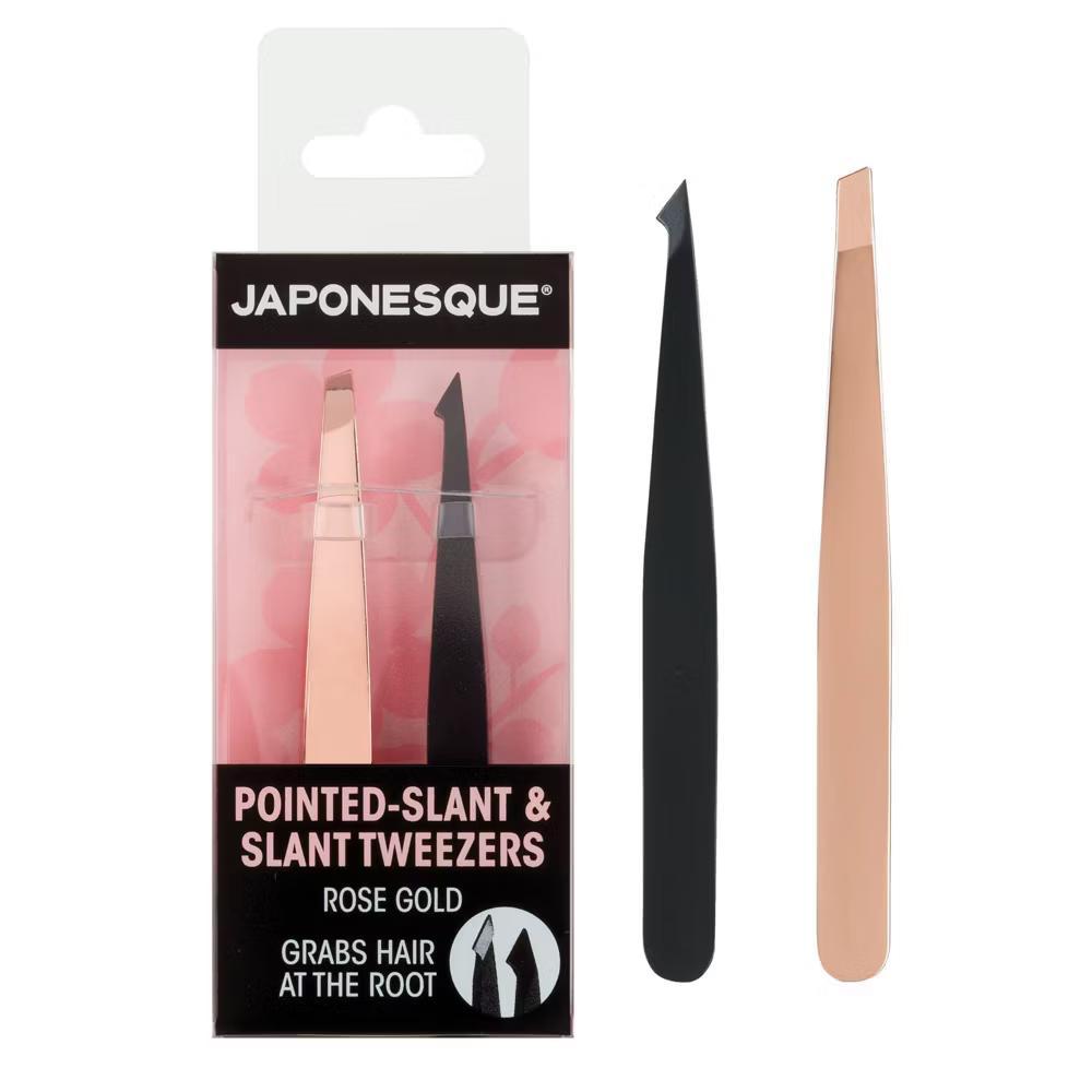 JAPONESQUE Pointed-Slant & Slant Tweezers - Rose Gold: Stainless Steel Beauty Tools, Non-Toxic, 2-Piece Set - Image 9