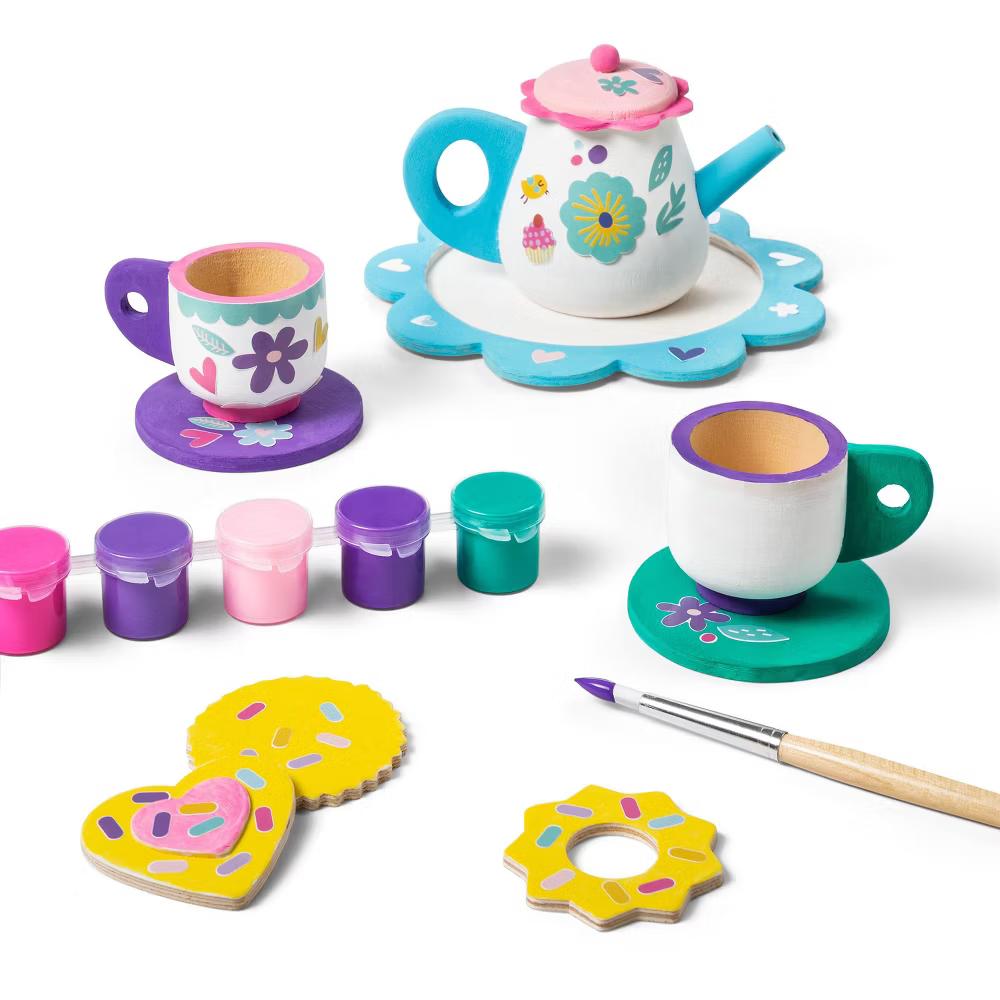 Paint-Your-Own Wood Tea Set Kit - Custom Tea Sets for 4 Year Olds, Includes Paint & Stickers - Image 2