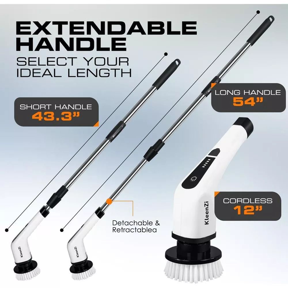 Electric Spin Scrubber, 8 in 1 Power Cleaning Brush with Adjustable 12”–54” Handle, Dual Speed, Waterproof Shower, Tile, Tub & Car Scrubber - Image 2