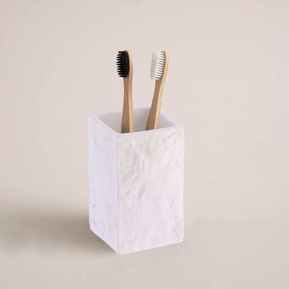 French Home Goods Modern Square Resin Stone Effect Bathroom Tumbler – Versatile Toothbrush Holder, Makeup Brush Cup and Countertop Organizer - Image 25