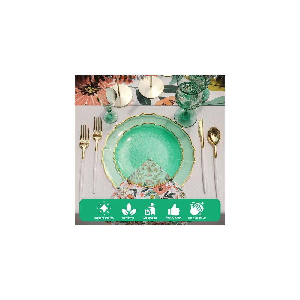 Trendables 40 Pieces Plastic Disposable Wedding Plates Set - 20 7.5" & 20 10" Thin & DelicateTinted Petals Plates with Rim - Image 20