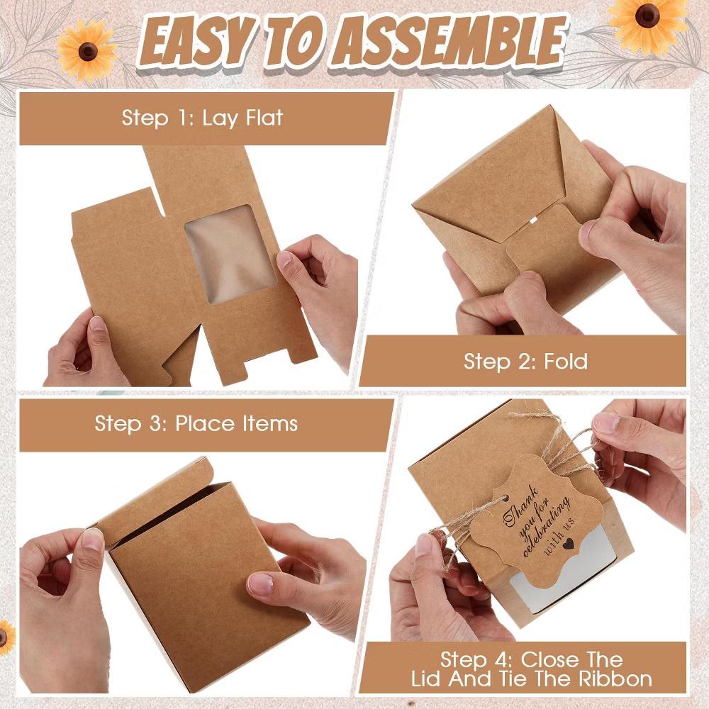 100 Set Candle Gift Boxes with 100 Transparent Window Packaging 3.35x3.35x3.94 in 100 Thank You Tags 1 Roll Rope - Image 2