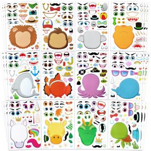 SYNCFUN 36 Pcs 10" Animal Mix and Match Make-a-Face Sticker Sheets Kids DIY Kits, Animals Kids Party Favor Supplies Craft