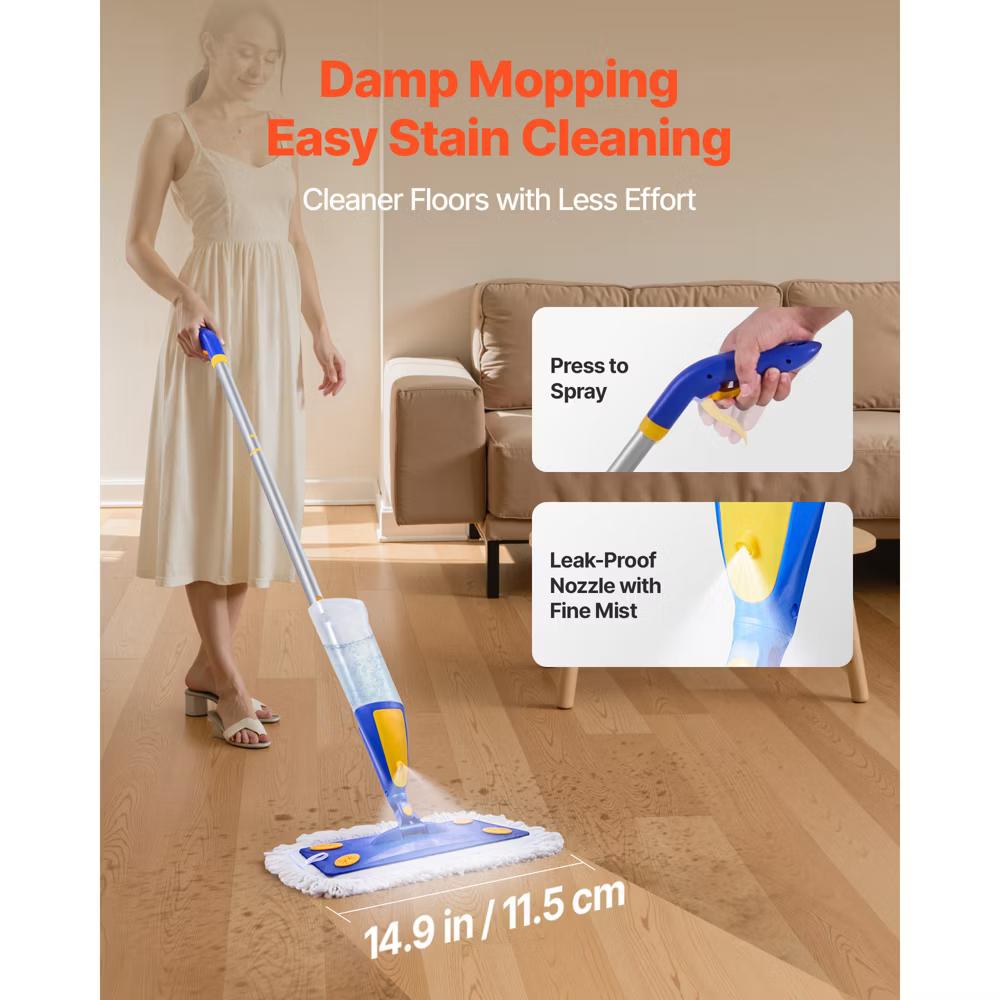 VEVOR Spray Mop, with 3 Washable Pads for Dry and Wet Floor Cleaning and a 27oz Refillable Water Tank, Microfiber Dust Wet Mop, Blue - Image 4
