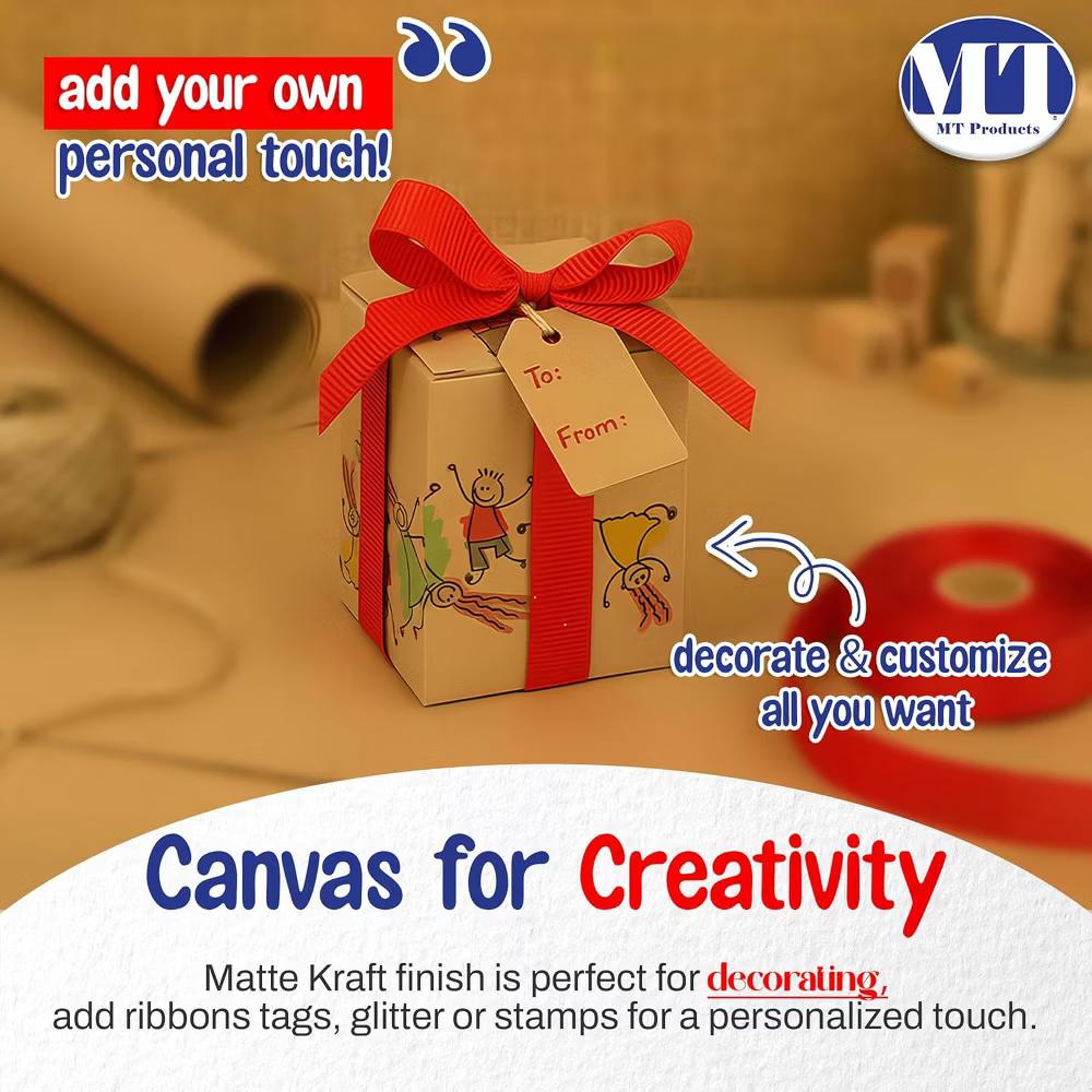 MT Products Tuck Top Kraft Paperboard Gift Boxes 3" 3" 4" - Pack of 500 - Image 2