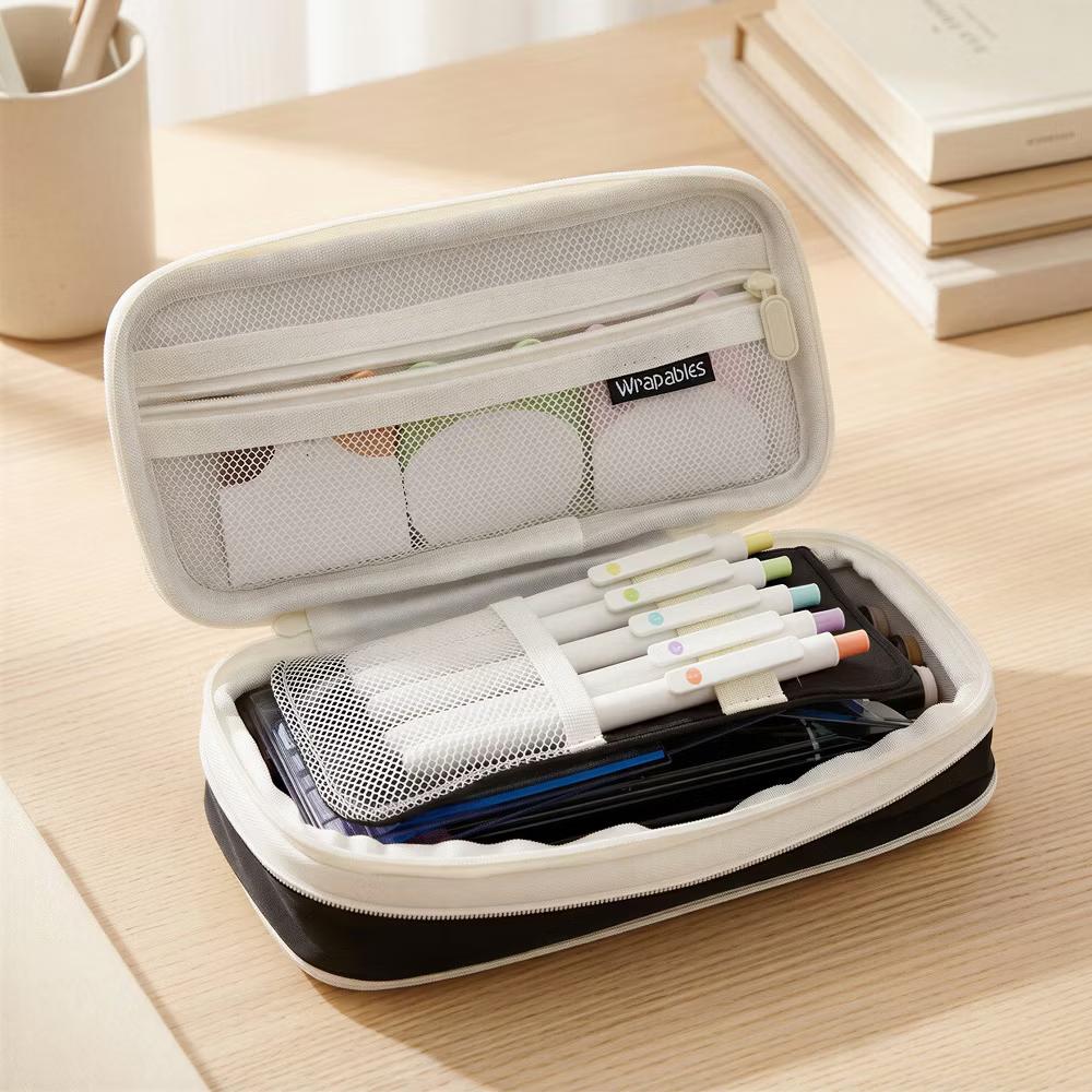 Large Capacity Pencil Case, Expandable Pencil Pouch for Stationery Tools, Black - Image 2