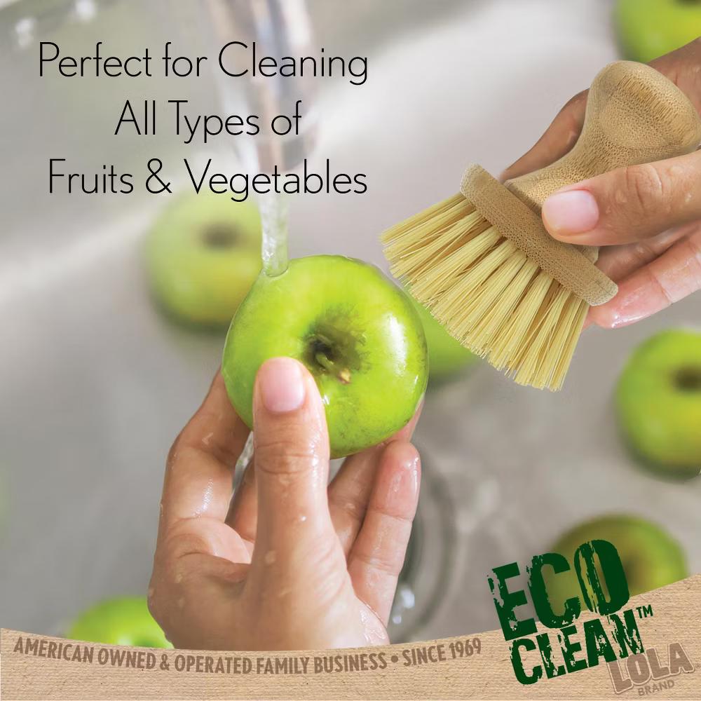 Vegetable Brush w/ Comfort Bamboo Knob, 2 Pack, Durable Poly Bristles, Natural Bamboo, Fibers are Recycled Soda/Water Bottles - Image 3