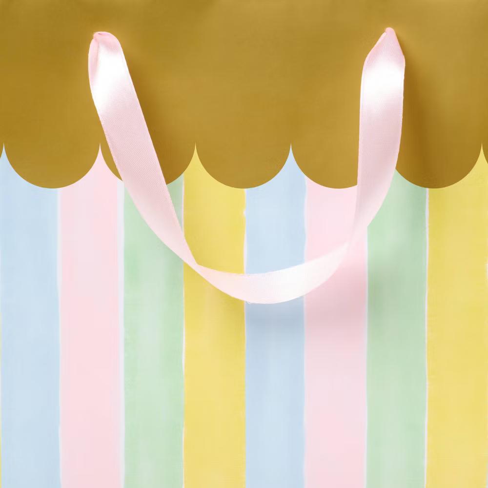 Medium Scallop Striped Baby Shower Gift Bag with Bow Colorful - Image 3