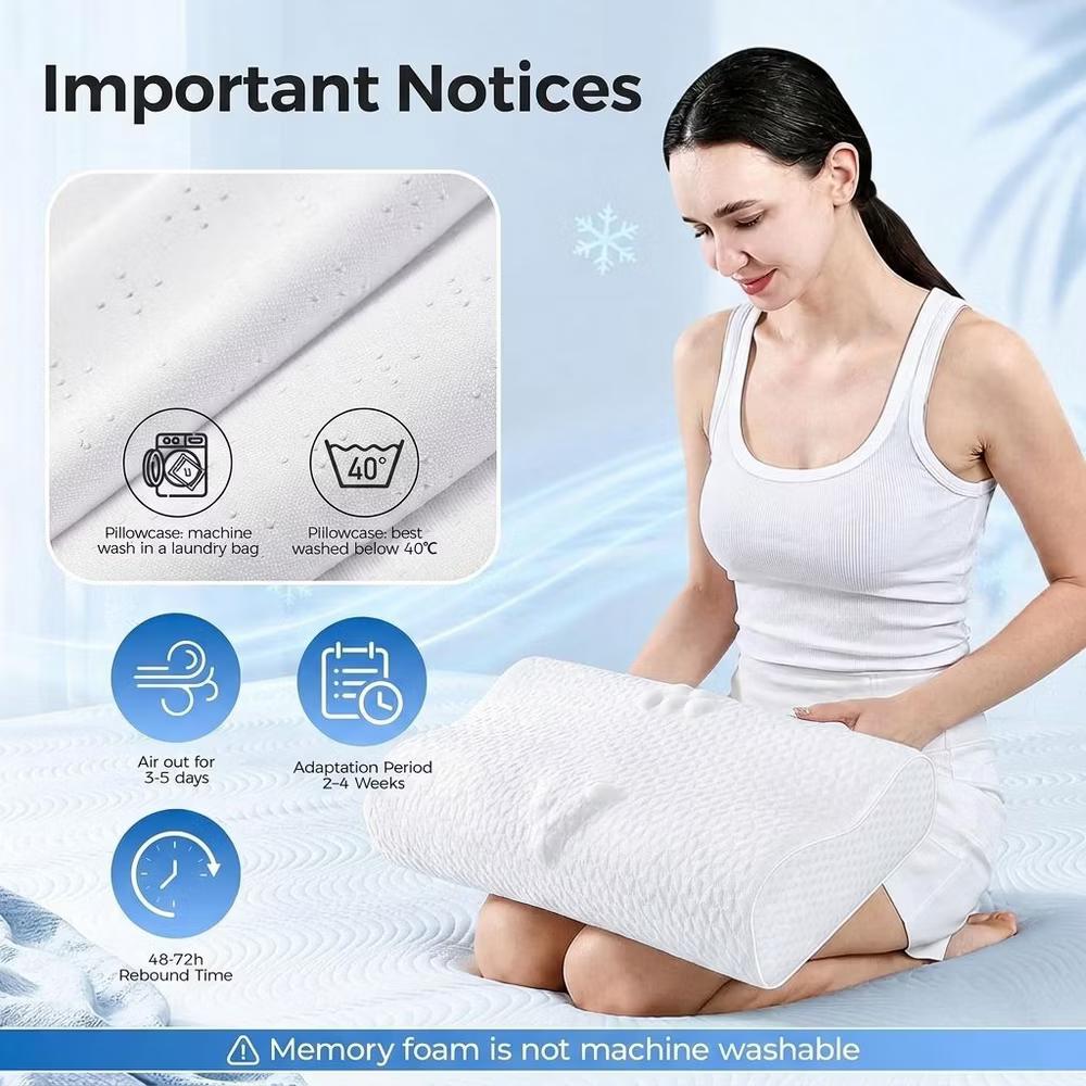 Bed Pillows Memory Foam Pillow, Queen Neck Pain Relief, Contour Cervical Pillow, for Neck and Shoulder Pain, Side, Back and Stomach Sleeper - Image 5