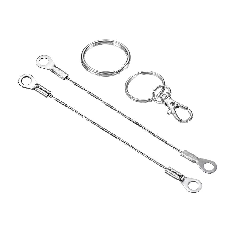 Lanyard Cable Rope with Key Ring Keychains Silver 4 Pcs - Image 13
