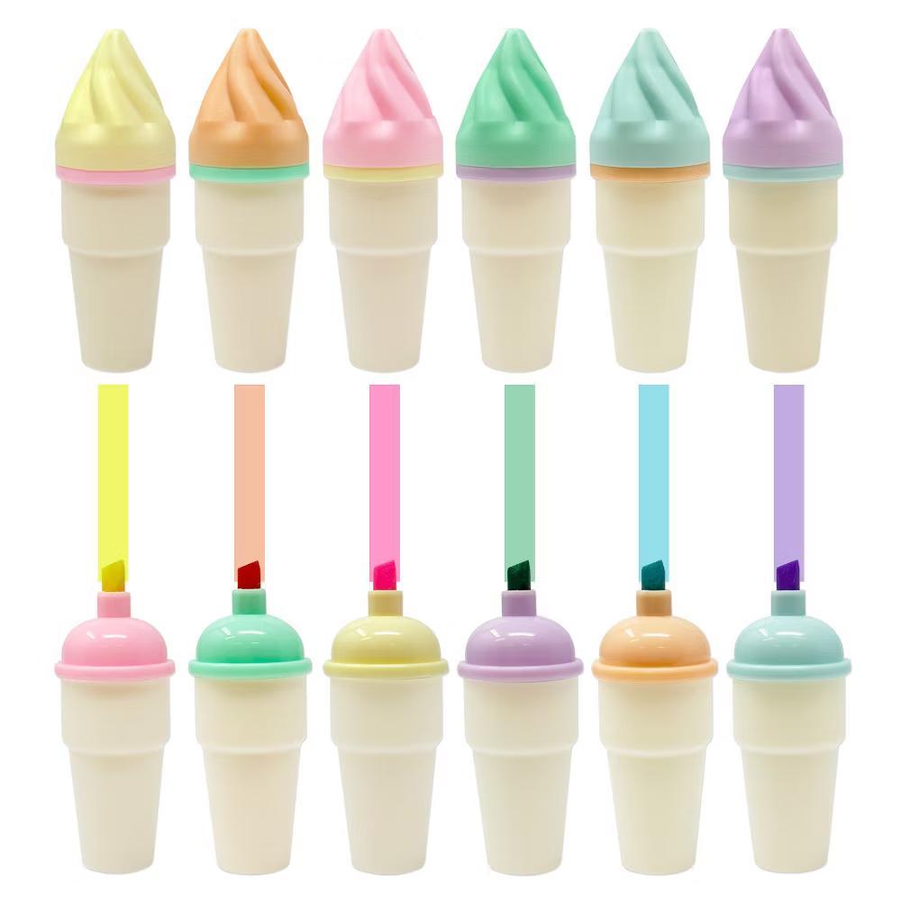 Cute and Colorful Highlighters, Marker Pens, Stationery Supplies (Set of 6), Ice Cream