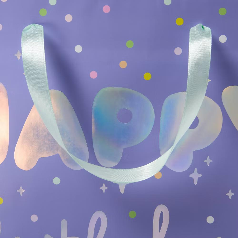 Medium Holographic Foil 'Happy Birthday' Gift Bag Purple - Image 3