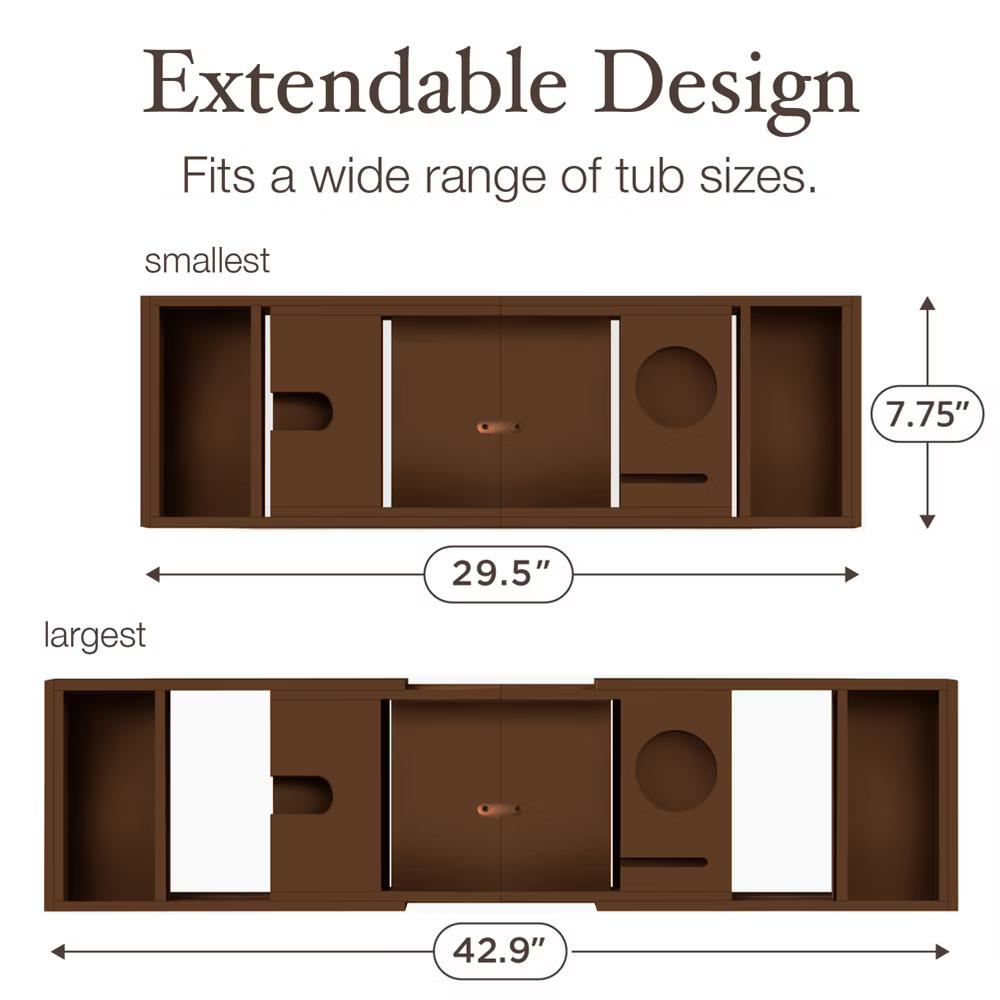 Luxury Bamboo Bathtub Tray Caddy - Brown Expandable and Foldable Non-Slip Bath Caddy with Book, Tablet, Wine Glass Holder - Unique Gift for Her or Him - Image 11