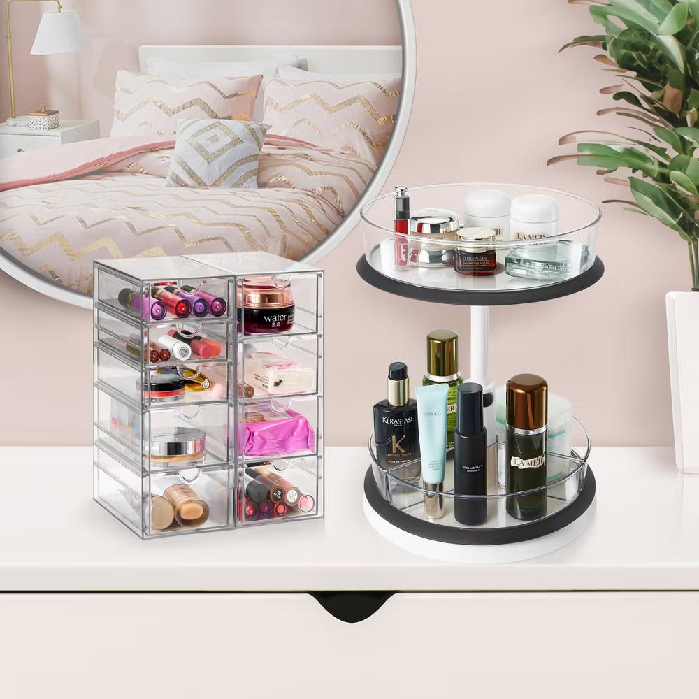 2-Tier Clear Lazy Susan Makeup Organizer - Rotating Cosmetic Storage for Vanity, Bathroom, Bedroom - Image 4