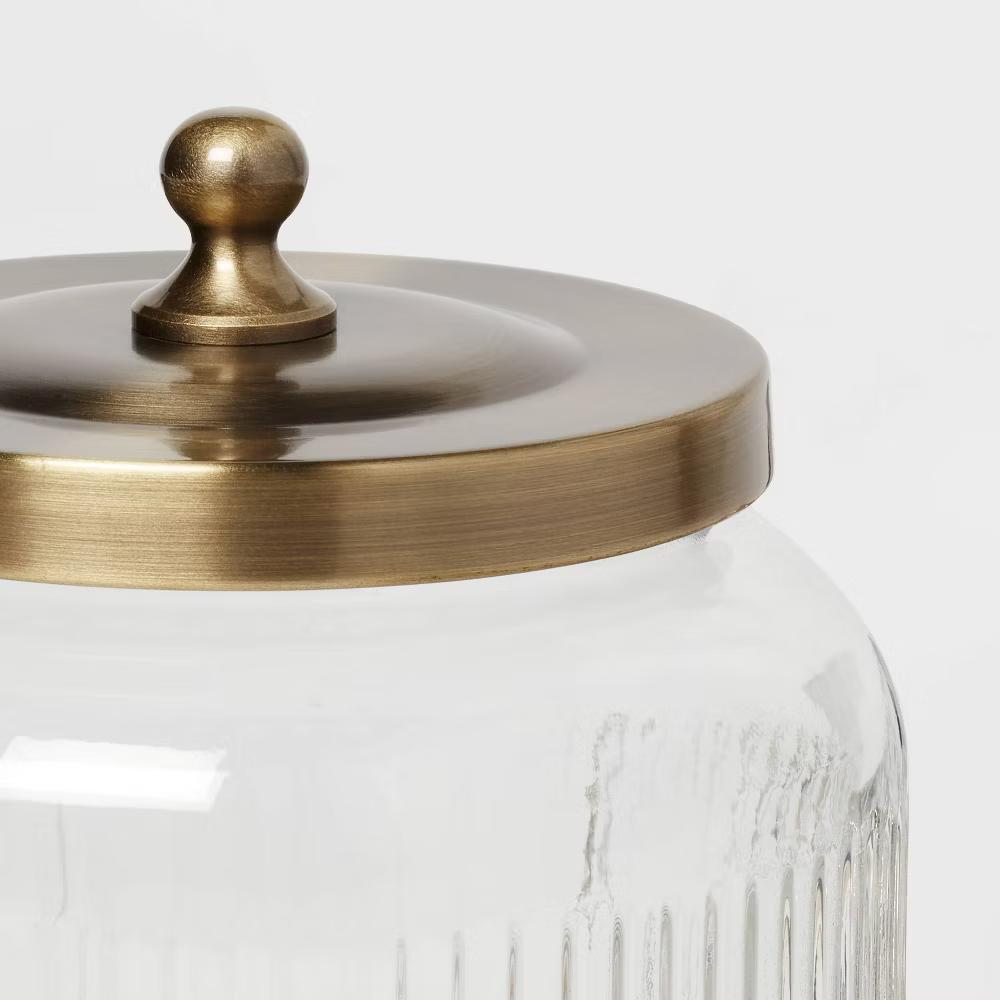 Medium Glass Bath Canister Brass - Elegant Storage Jar with Lid for Bathroom Organization, 43.9oz Capacity - Image 3